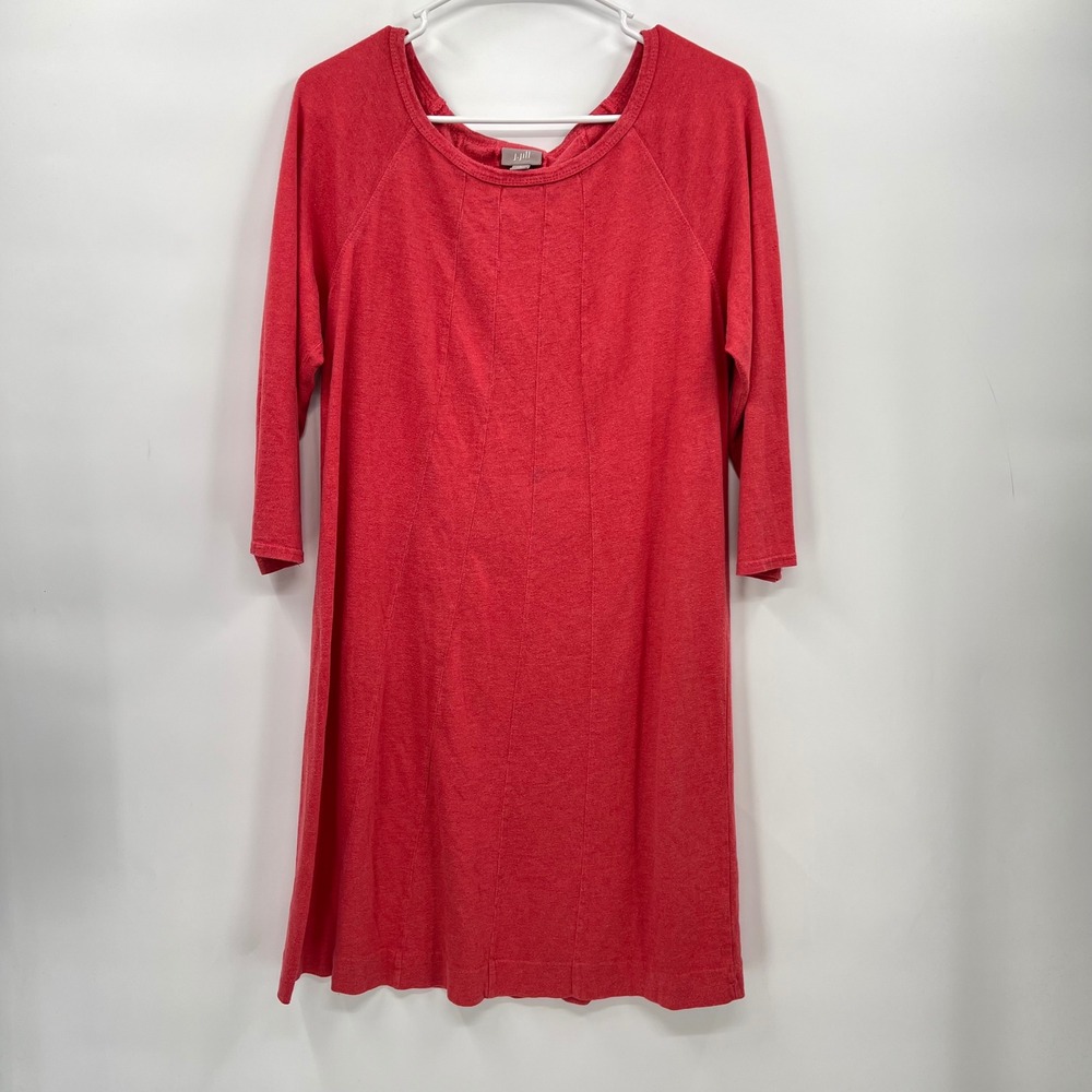 J. Jill Large Petite A-Line Knit Dress Womens Coral Red 3/4 Sleeve Seamed Detail